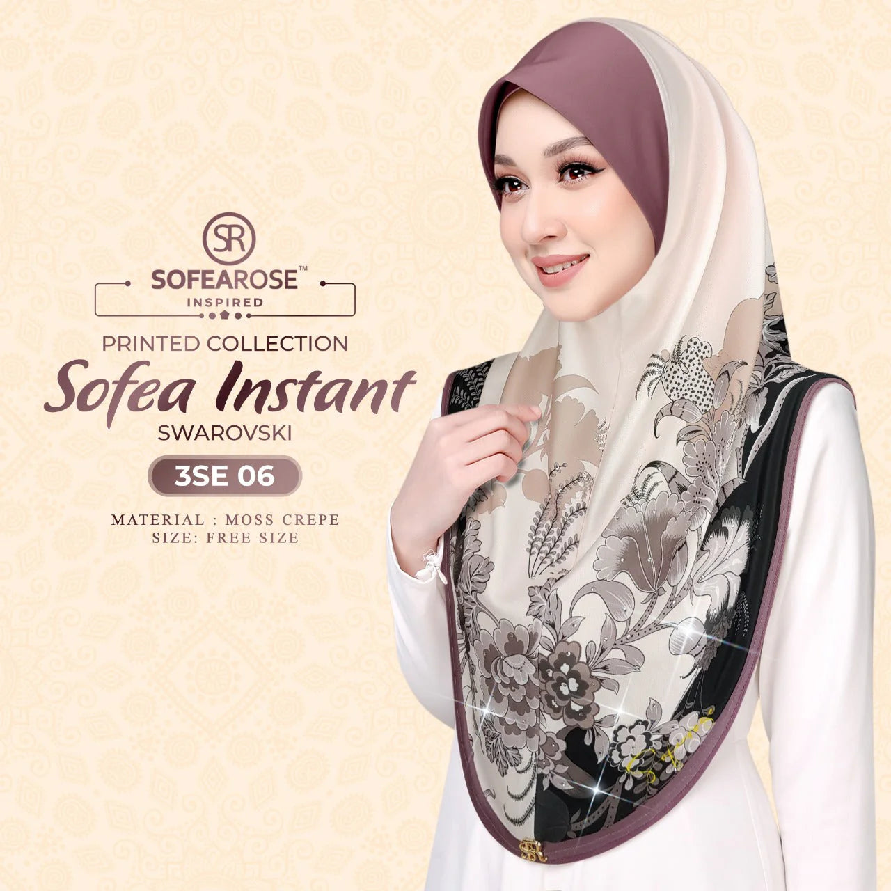 Sofea X Swarovski Printed Instant Hijab 3SE