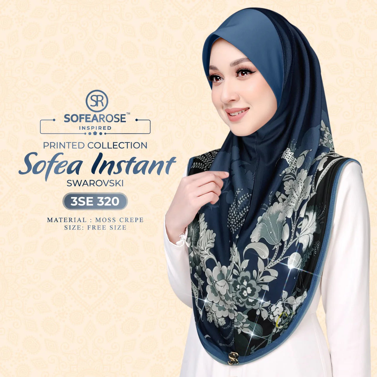 Sofea X Swarovski Printed Instant Hijab 3SE